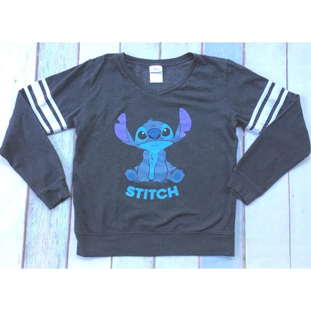 Disney Lilo & Stitch Sweatshirt Womens Size Medium Gray Pullover V-Neck